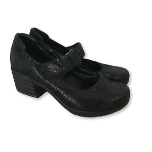 Sanita Black Leather Mary Jane Chunky Heel Shoes Size 39